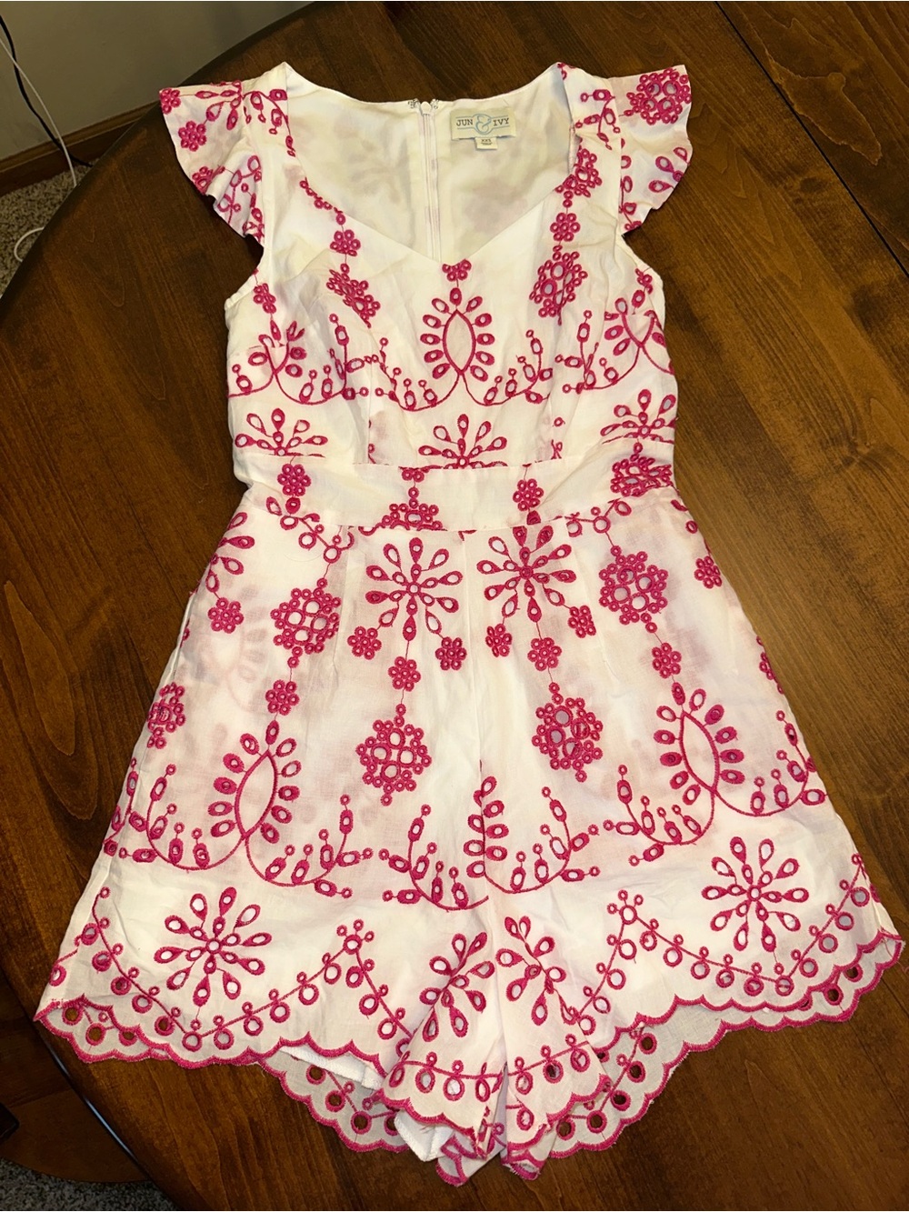 White Romper with Pink Floral Embroidery